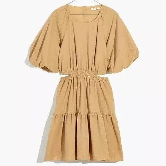 Madewell Dresses & Skirts - Madewell Seersucker Puff Sleeve Cutout western Mini Girly Preppy Dress Size XL